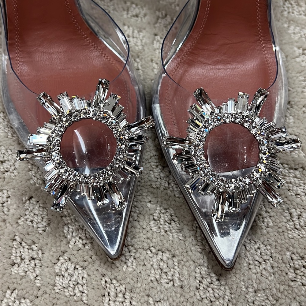 STUNNING Amina Muaddi Clear Crystal BEGUM glass pumps.